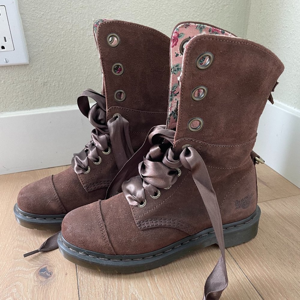 Dr. Martens Women's Dark Brown Suede Aimilie 8 Eye Toe Cap Boot (Size 7 US)